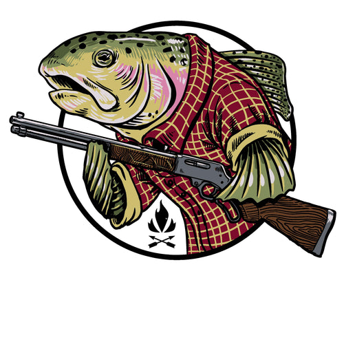 Fieldcraft Survival Rainbow Trout w/ Rifle Sticker